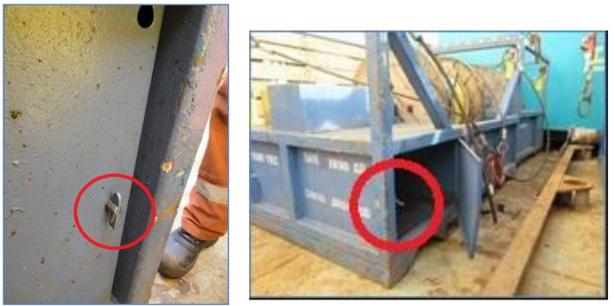 Storage door with unsecured toolbox inside 