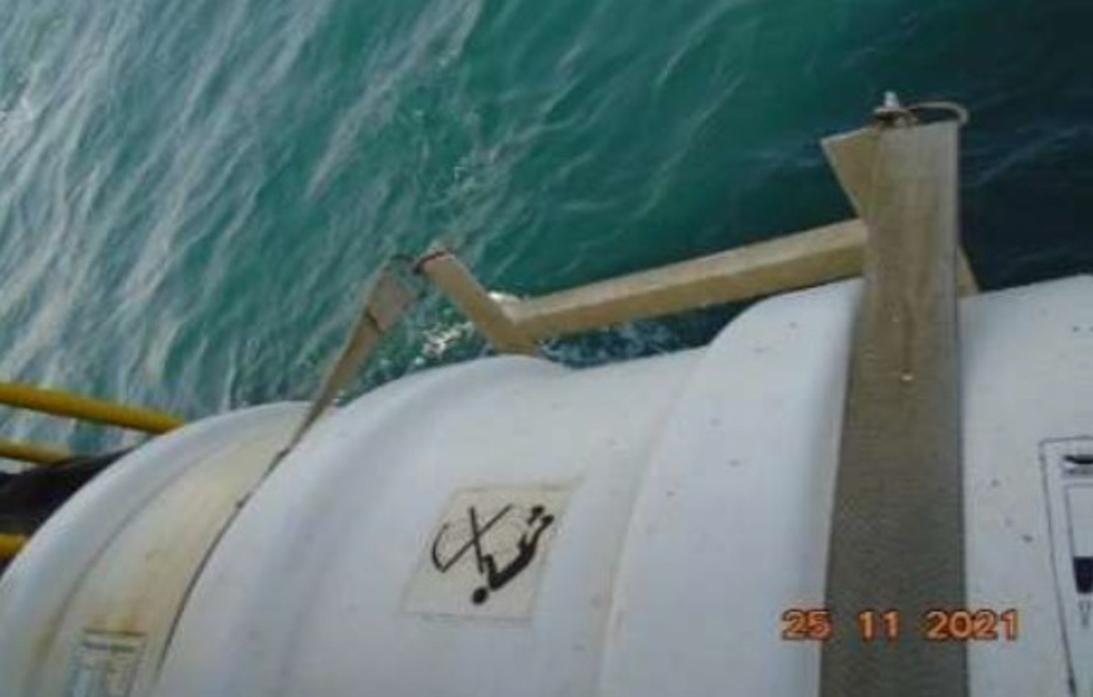 Life raft lashing parted in rough weather