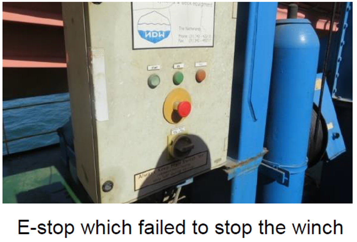 Failure of remote control/emergency stop on rescue boat winch