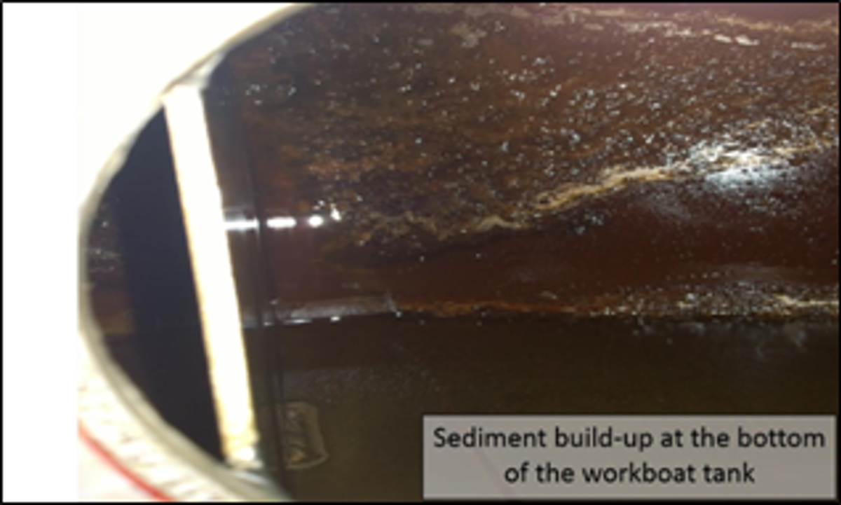 Sediment build-up at the bottom of the workboat tank