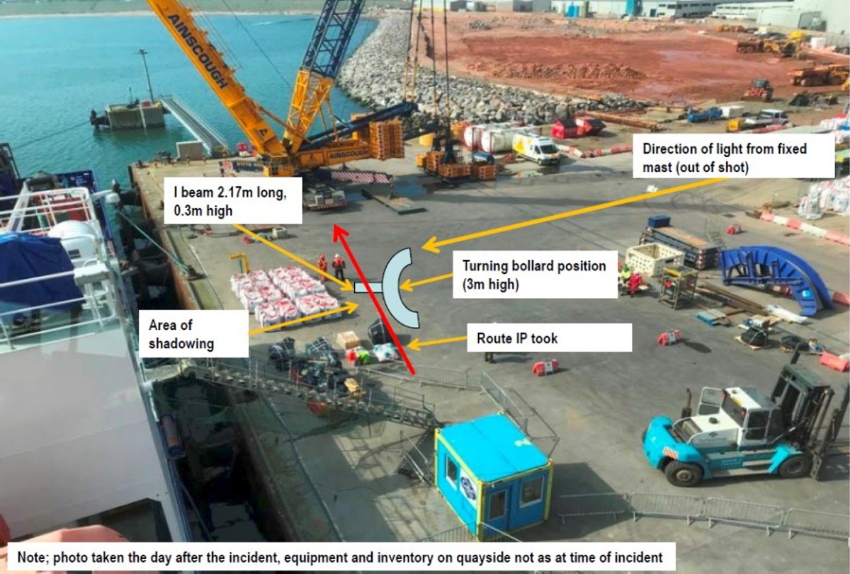 IMCA SF LTI – rigger tripped over quayside obstacle in the dark and fell Photo of quayside day after incident
