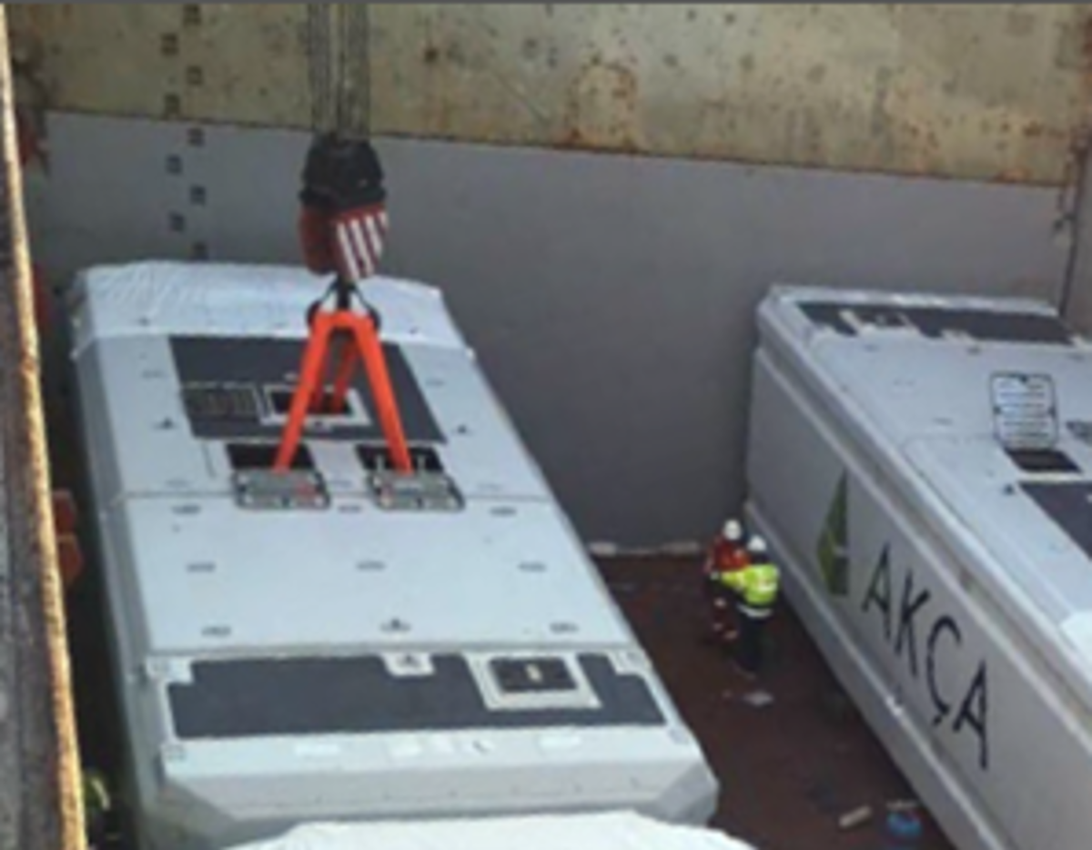 IMCA SF: NTSB: Crane wire failure 3 Similar nacelle in another vessel’s cargo hold rigged in accordance with manufacturer-recommended guidance.