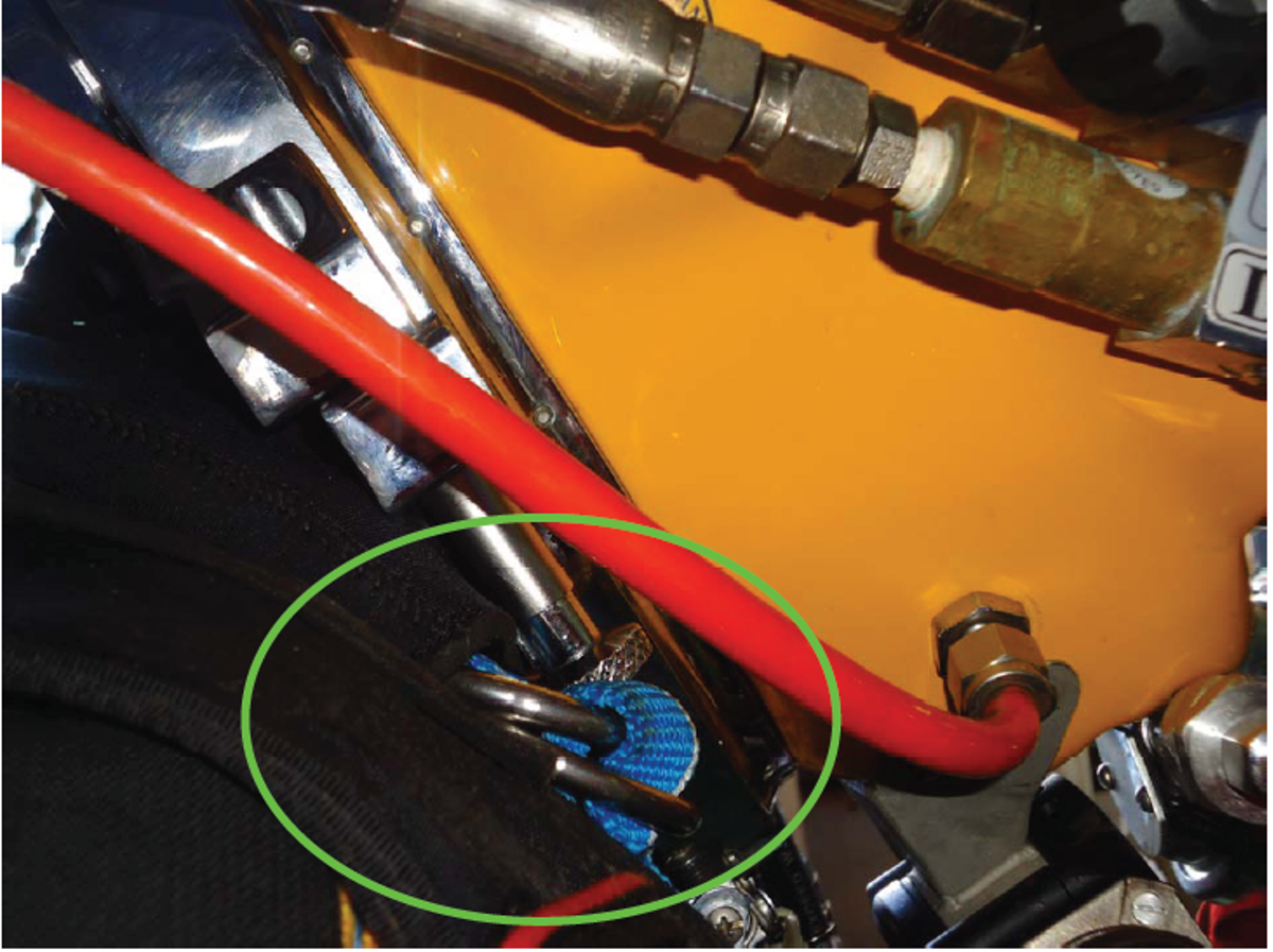 Position of helmet/neck ring pull pin