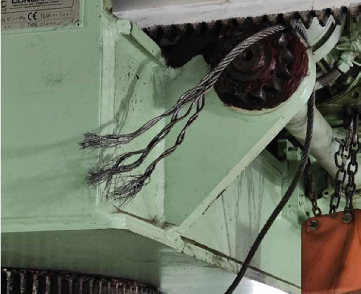 The failed hoisting wire had been recently renewed but was found to be 7m shorter than the wire length  specified by the crane manufacturer. The shorter length wire affected the operation of the crane’s hoist limit  switch and prevented it from cutting power to the winch electric motor when the hook was raised to the  maximum lift height; the winch motor was therefore able to overload the wire and cause it to fail