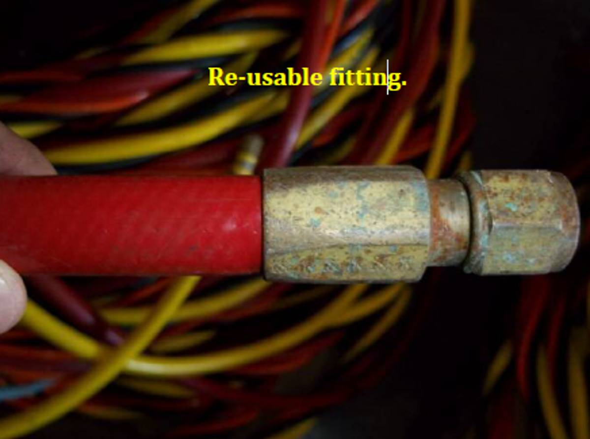 Re usable fitting installed on gas hose