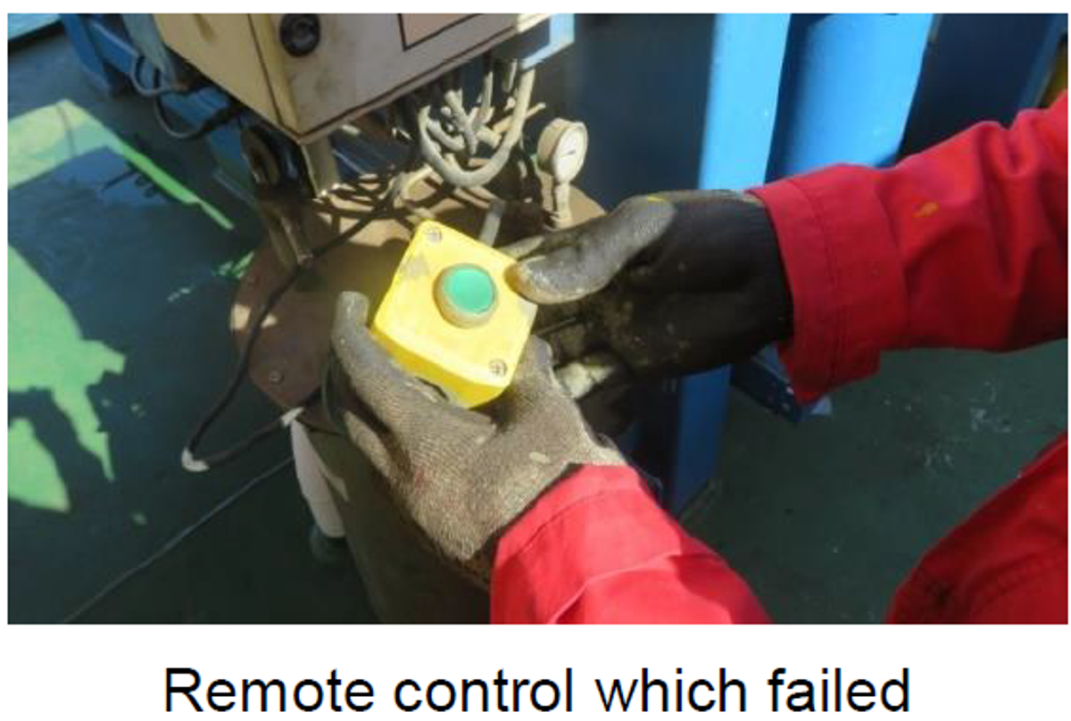 Failure of remote control/emergency stop on rescue boat winch