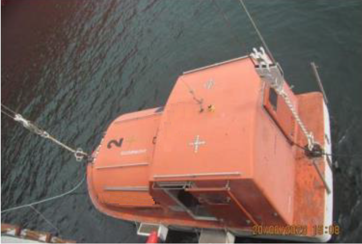 The crew were performing a last  pre-departure mandatory drill, which was a man overboard recovery with the lifeboat afloat, combined with the  periodic over-boarding sea trial of the lifeboat itself; a pilot ladder has been rigged to join the lifeboat which was  already lowered into the water.