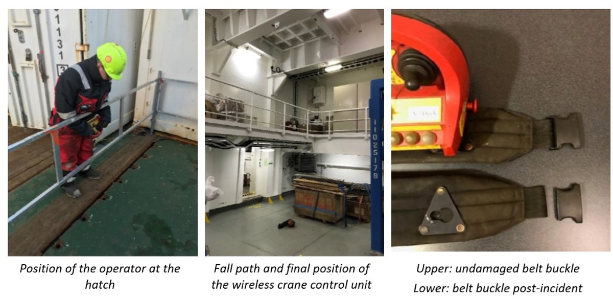 A dropped object event occurred when a crane wireless remote control unit fell from the main deck to the ROV winch room deck below
