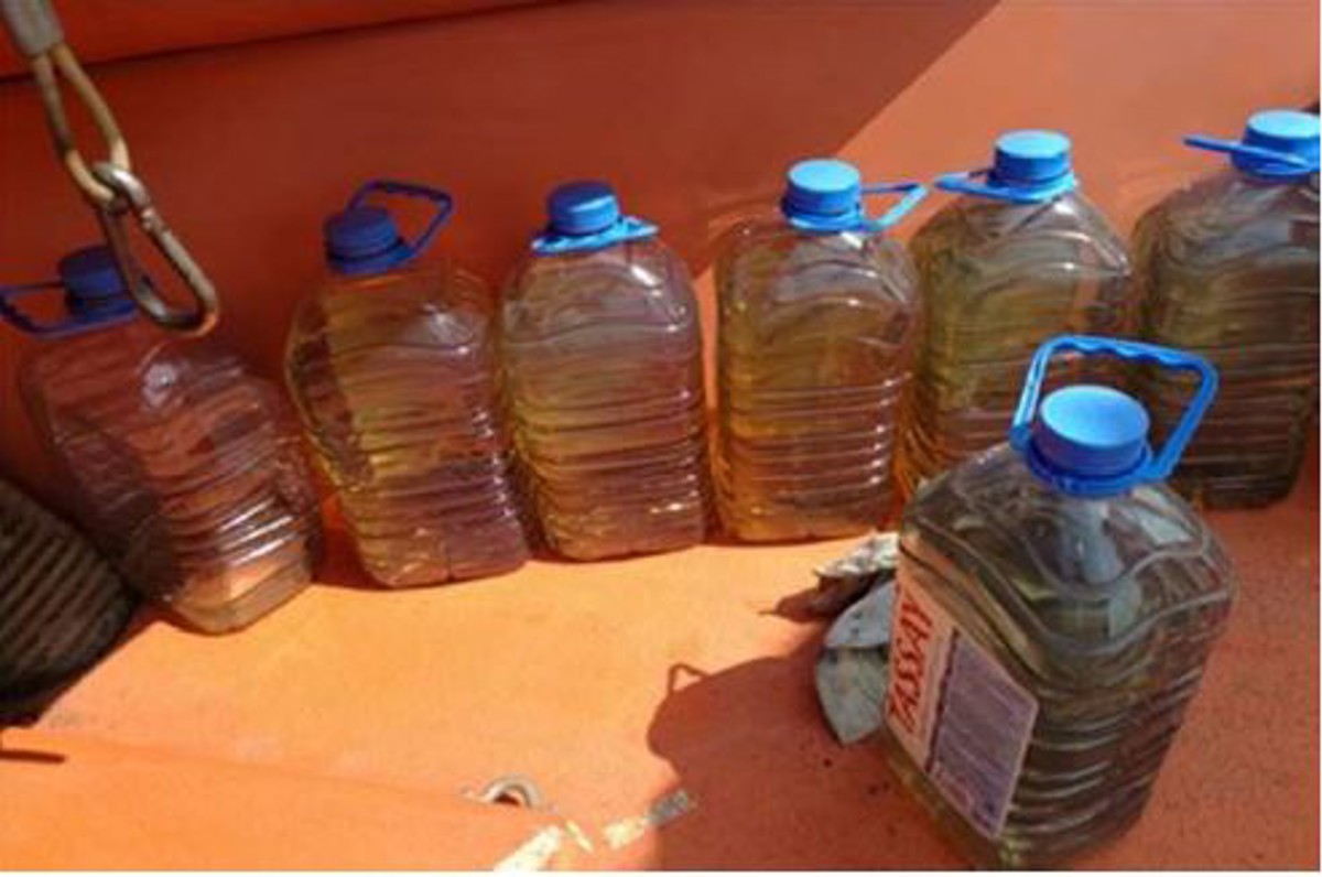 plastic water bottles were discovered being reused to store diesel on board a fast rescue craft (FRC)