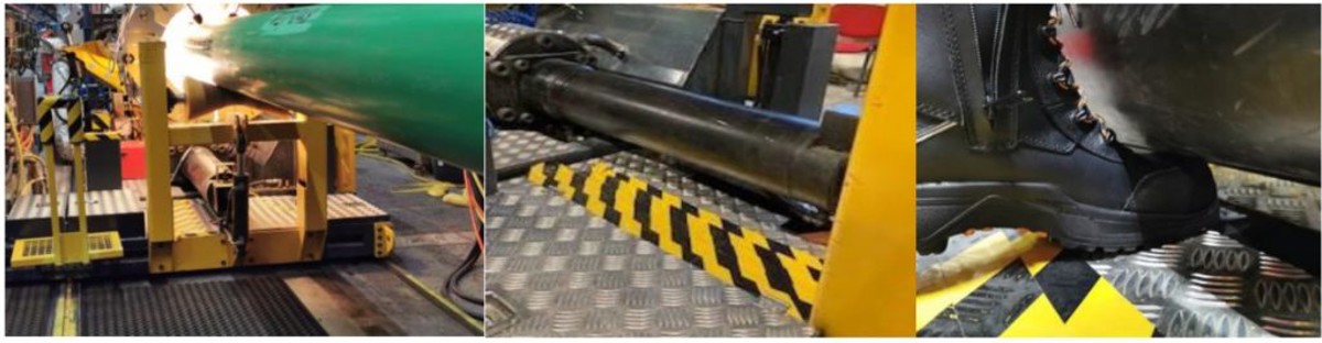 Foot trapped under ram cylinder