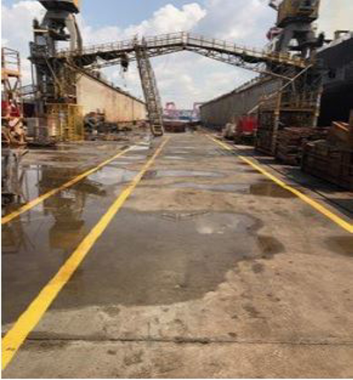 Whilst walking to a dry dock, a shipyard visitor was almost struck by the vehicle when it suddenly reversed driving direction.