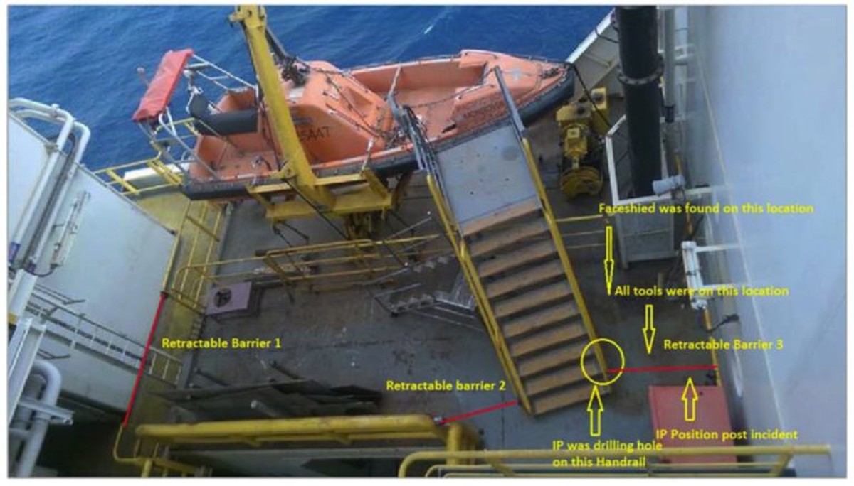 IMCA SF: LTI: Crewman burnt in fire following release of flammable gas from hand rail 16176 768X438 view of work site