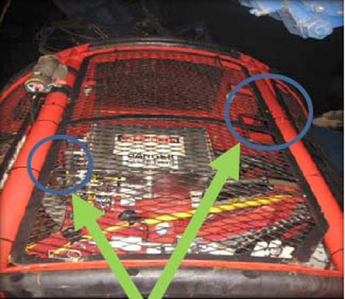 TMS protection gate showing ‘cut-outs’ which are used as foot-holds