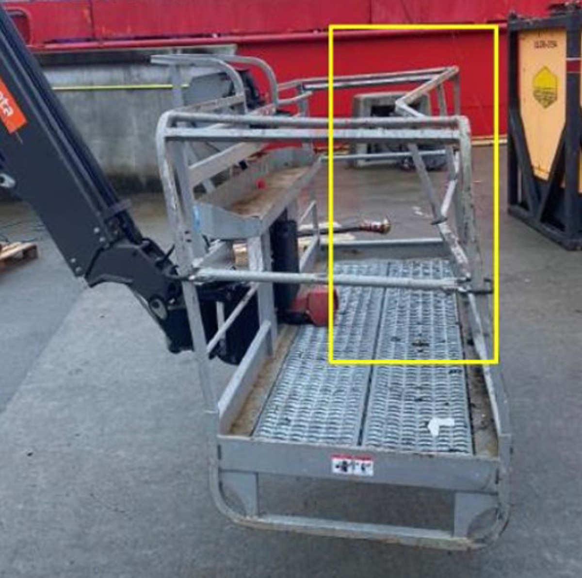 Photo of damaged cherry picker basket