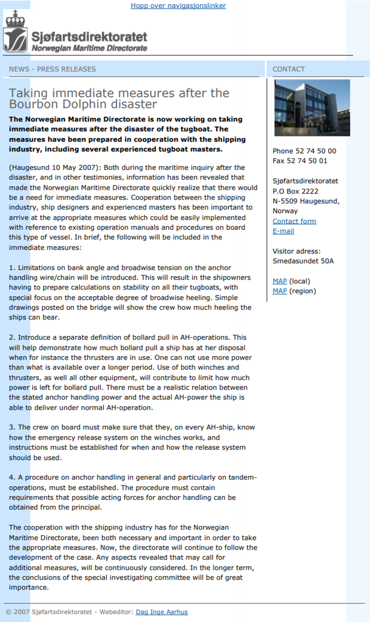 IMCA SF: Interim measures after the Bourbon Dolphin incident Safety Flash 05 07 1