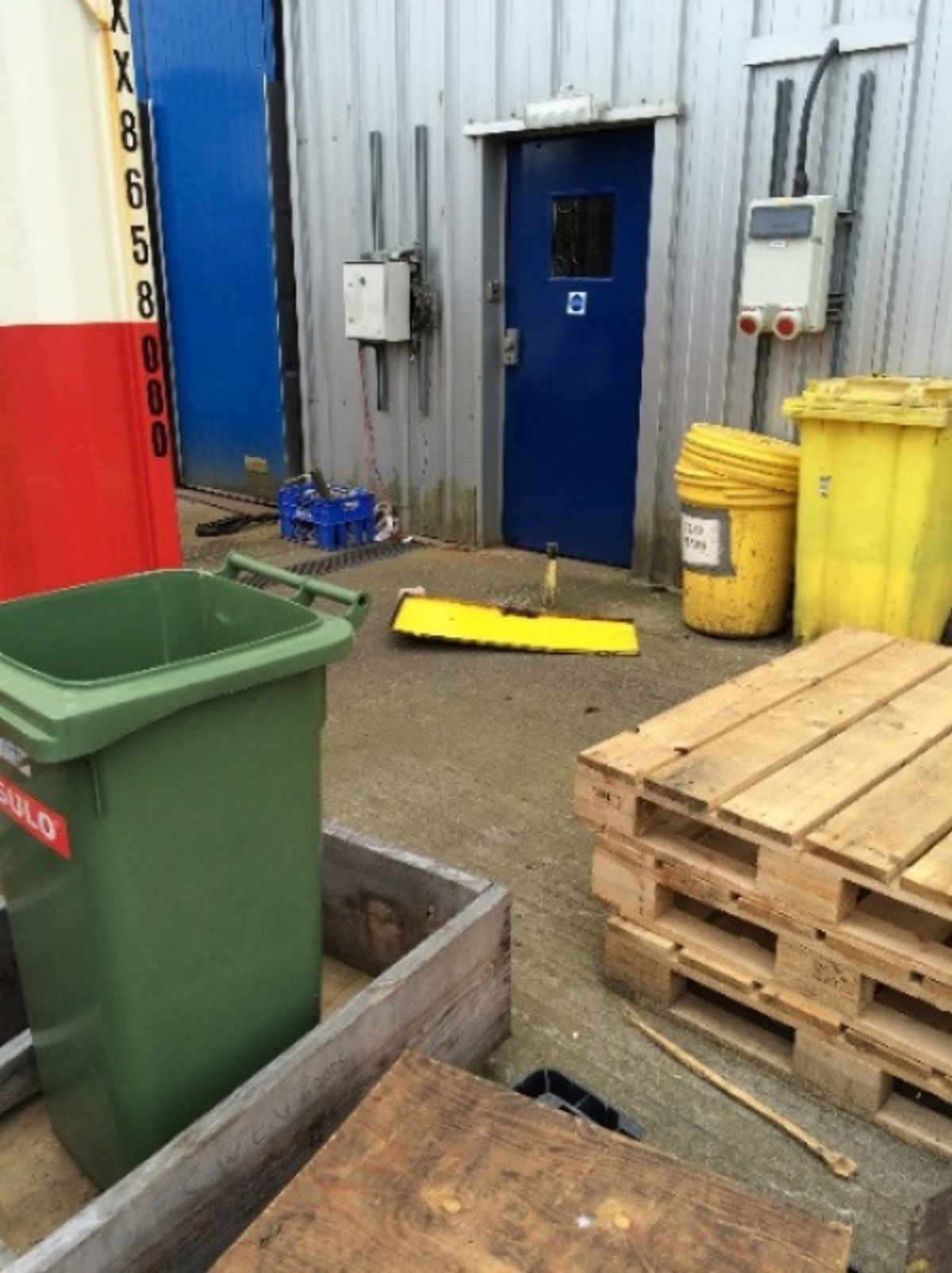 Hood panelling dropped in front of the main fire exit
