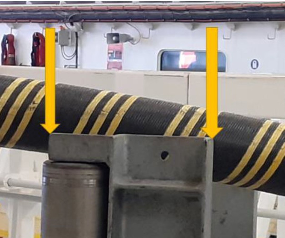 Hand pinched between cable and cable roller frame