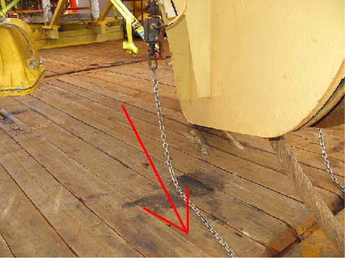 Deck area where uncontrolled movement of the knuckle occurred