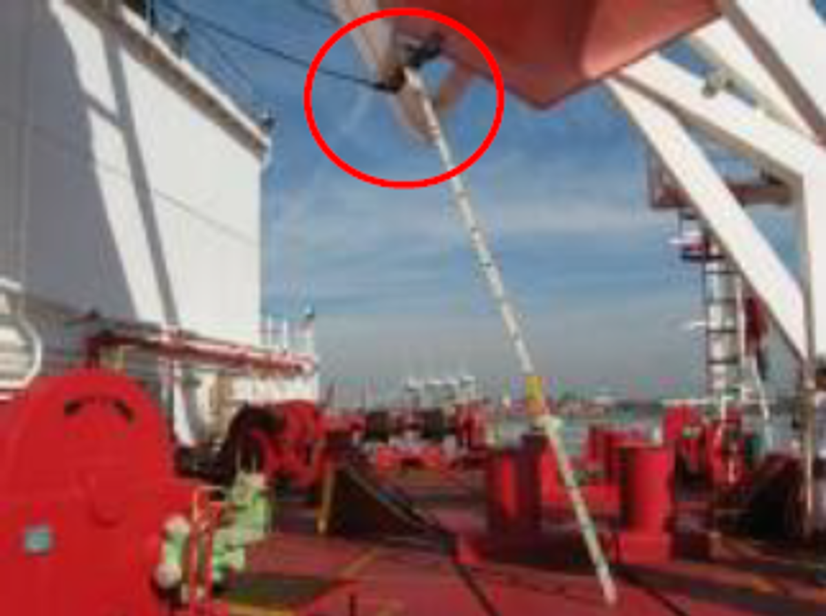 ladder as positioned by the AB to reach the forward hook