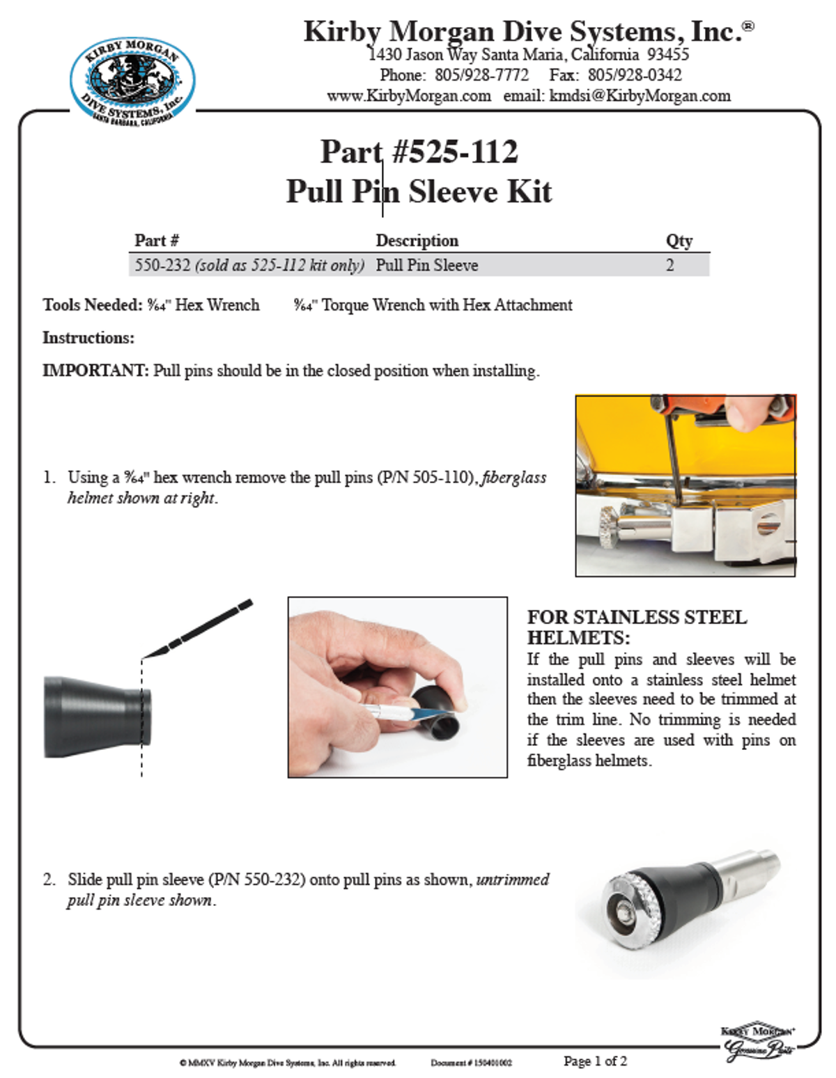 Pull pin sleeve kit diagram