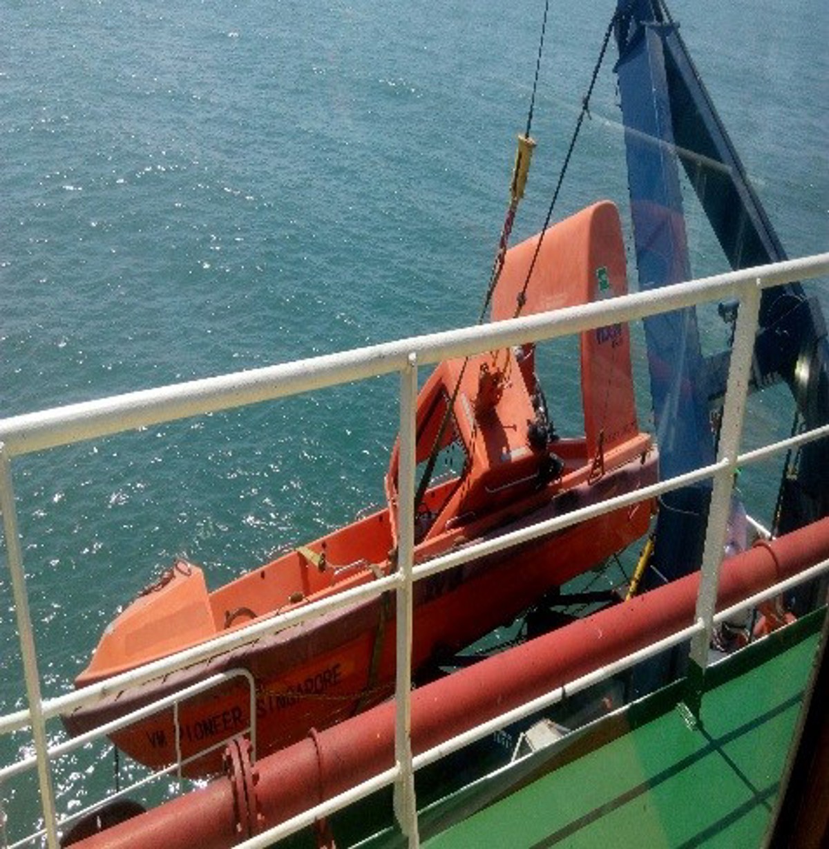During the process of being swung out, the FRC experienced a load imbalance causing it to list heavily on its starboard side. 