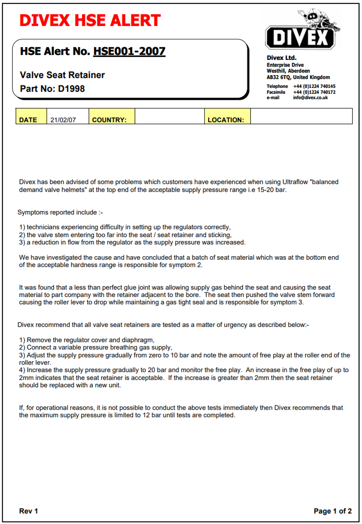 IMCA SF: Divex HSE Alert - Valve seat retainer Safety Flash 01 07 3