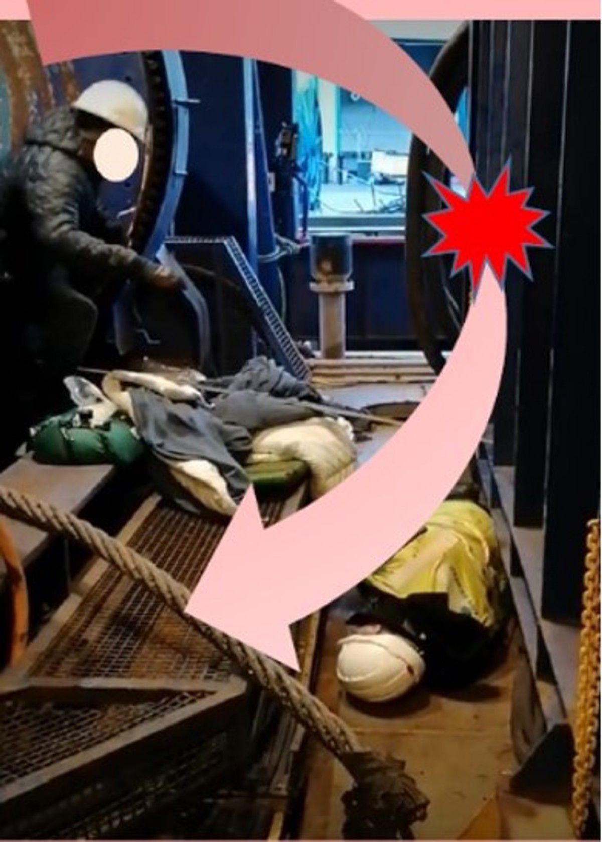 IMCA SF LTI – Struck when anchor wire end pulled free of drum clamps 2 Photo of mooring wire incident