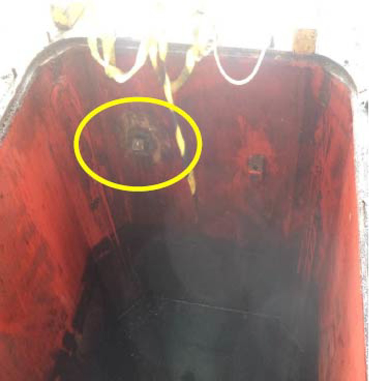 damage to side of moonpool after stopper bar was broken