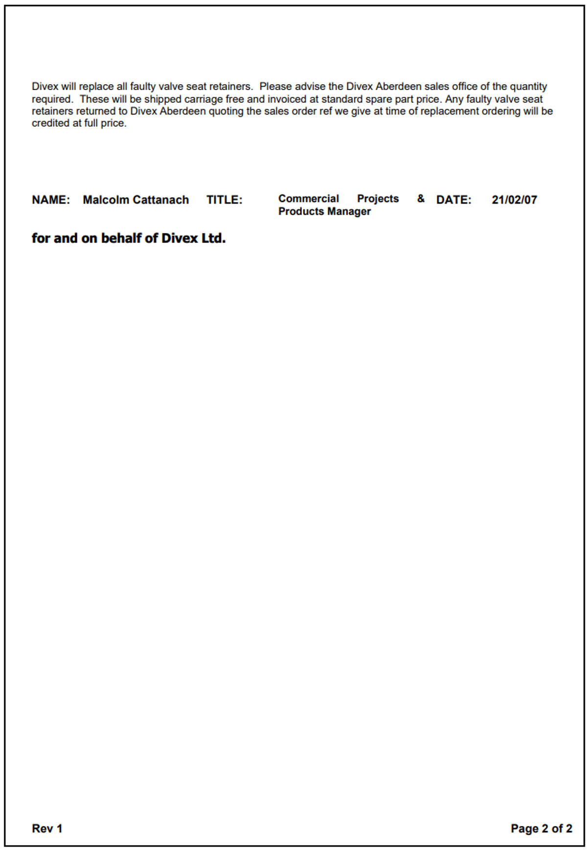 IMCA SF: Divex HSE Alert - Valve seat retainer Safety Flash 01 07 4