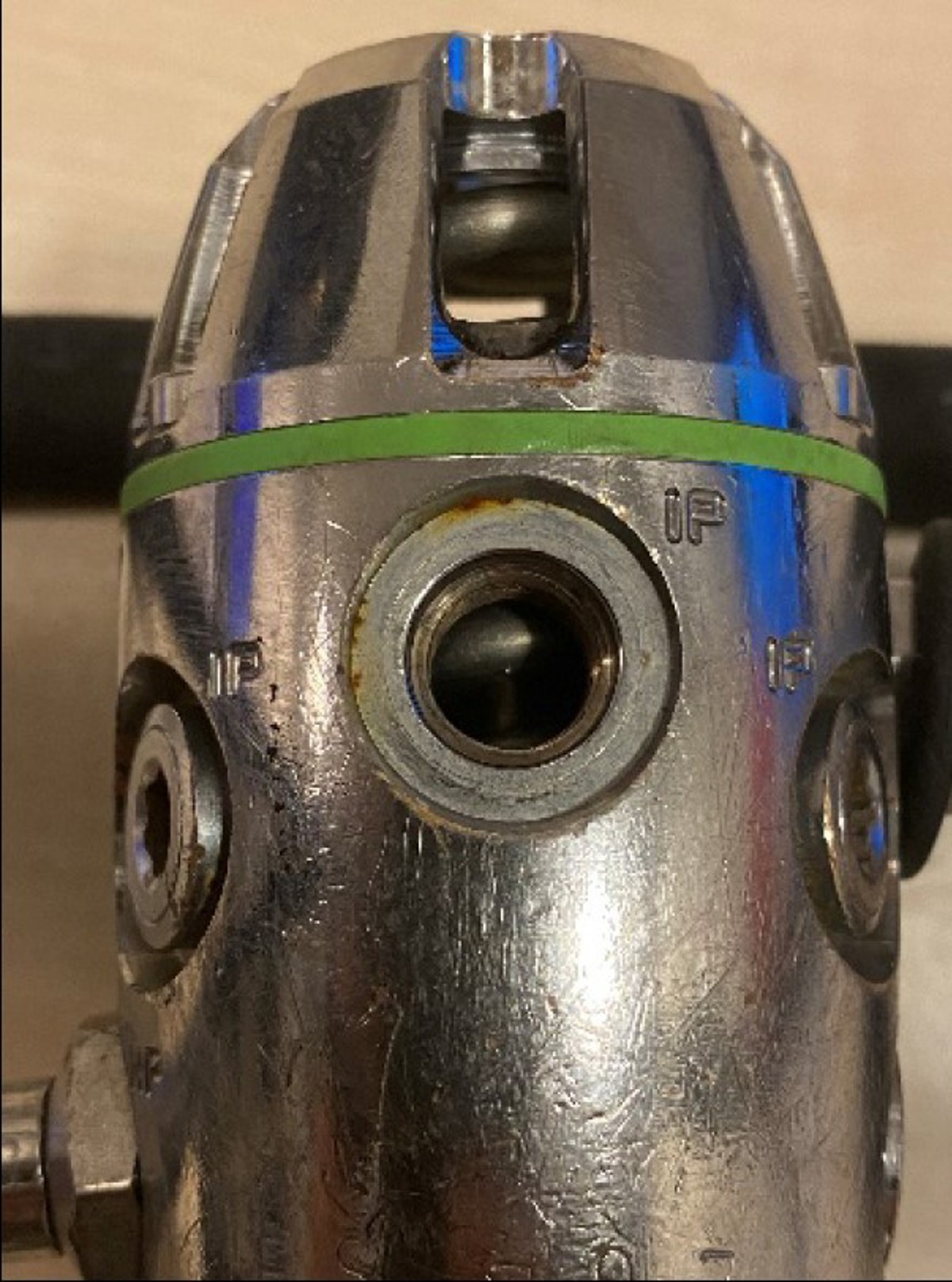 Regulator with 1st stage with low pressure port identified