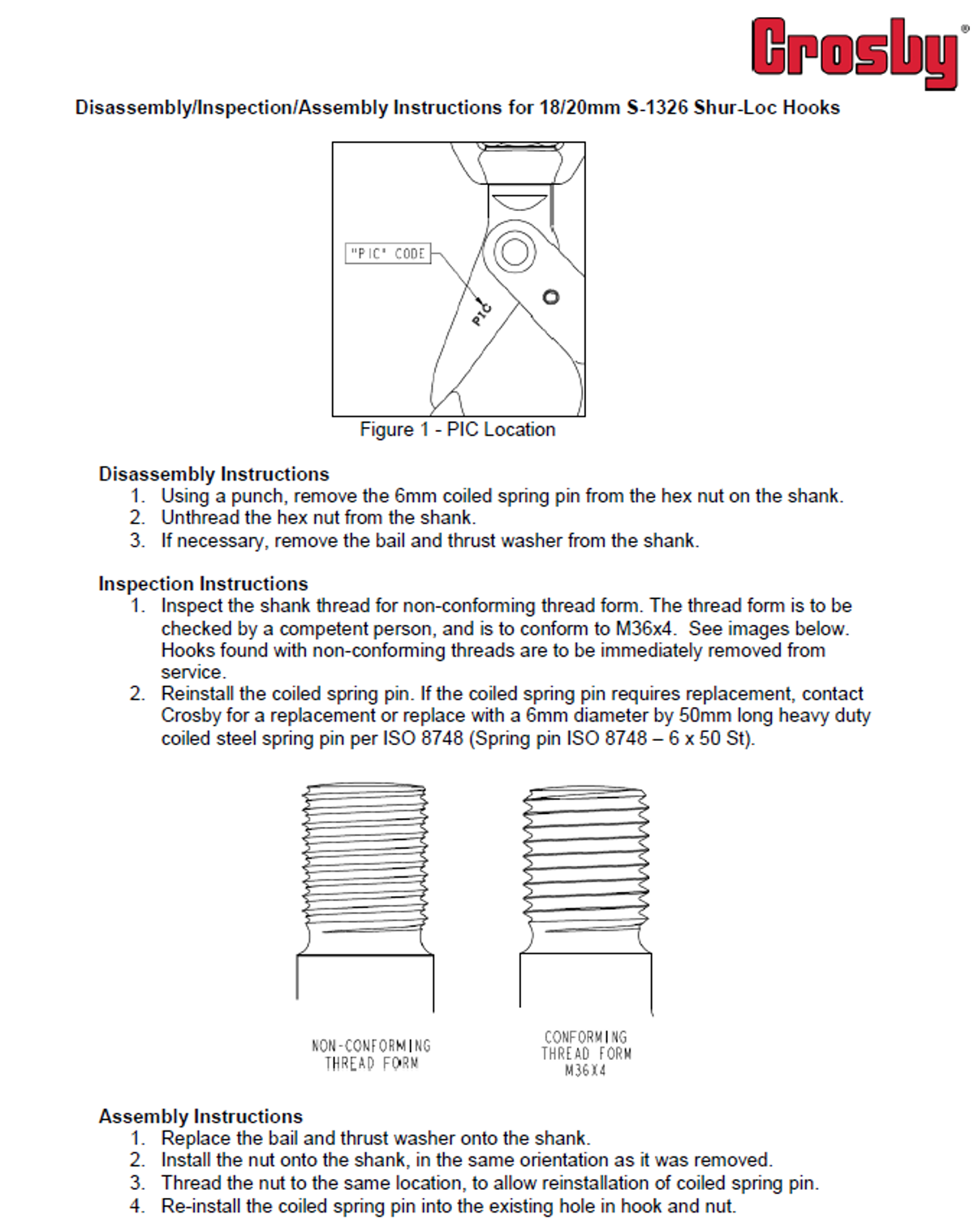 disassembly / inspection / assembly instructions for 18/20 mm S-1326 Shur-Loc hooks