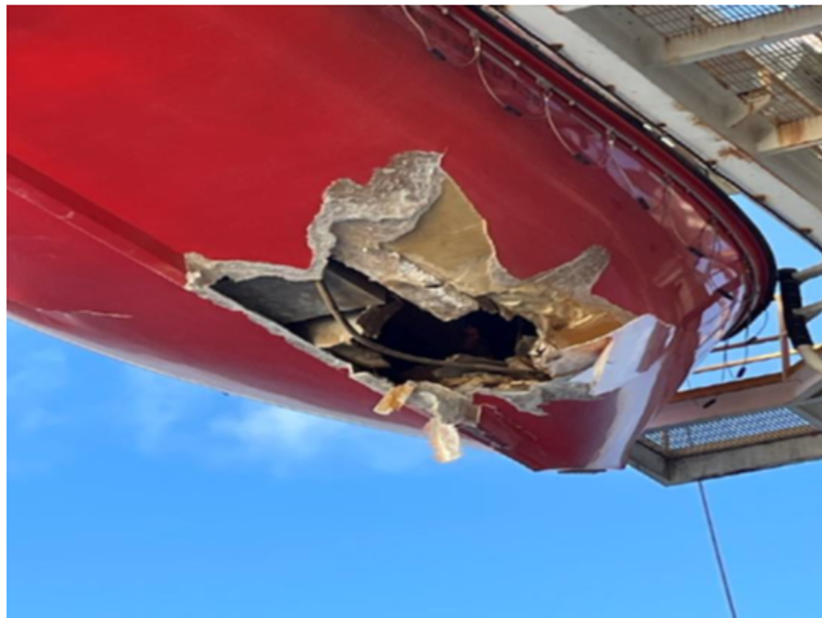 Hole in bottom of lifeboat