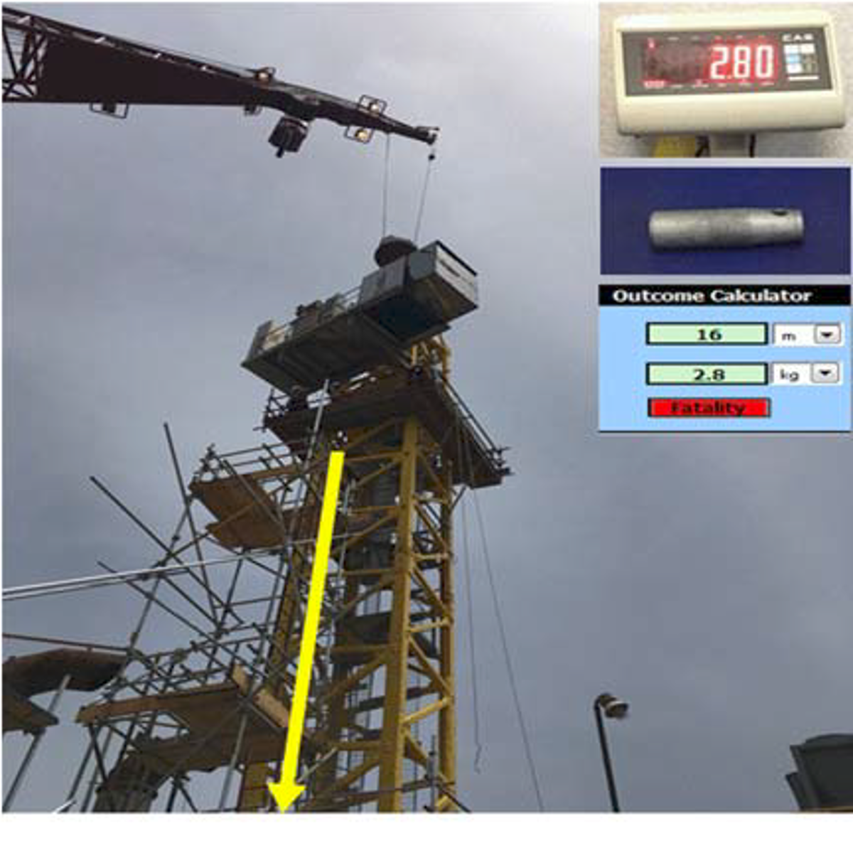 2.8kg steel pin fell 16 metres to the deck