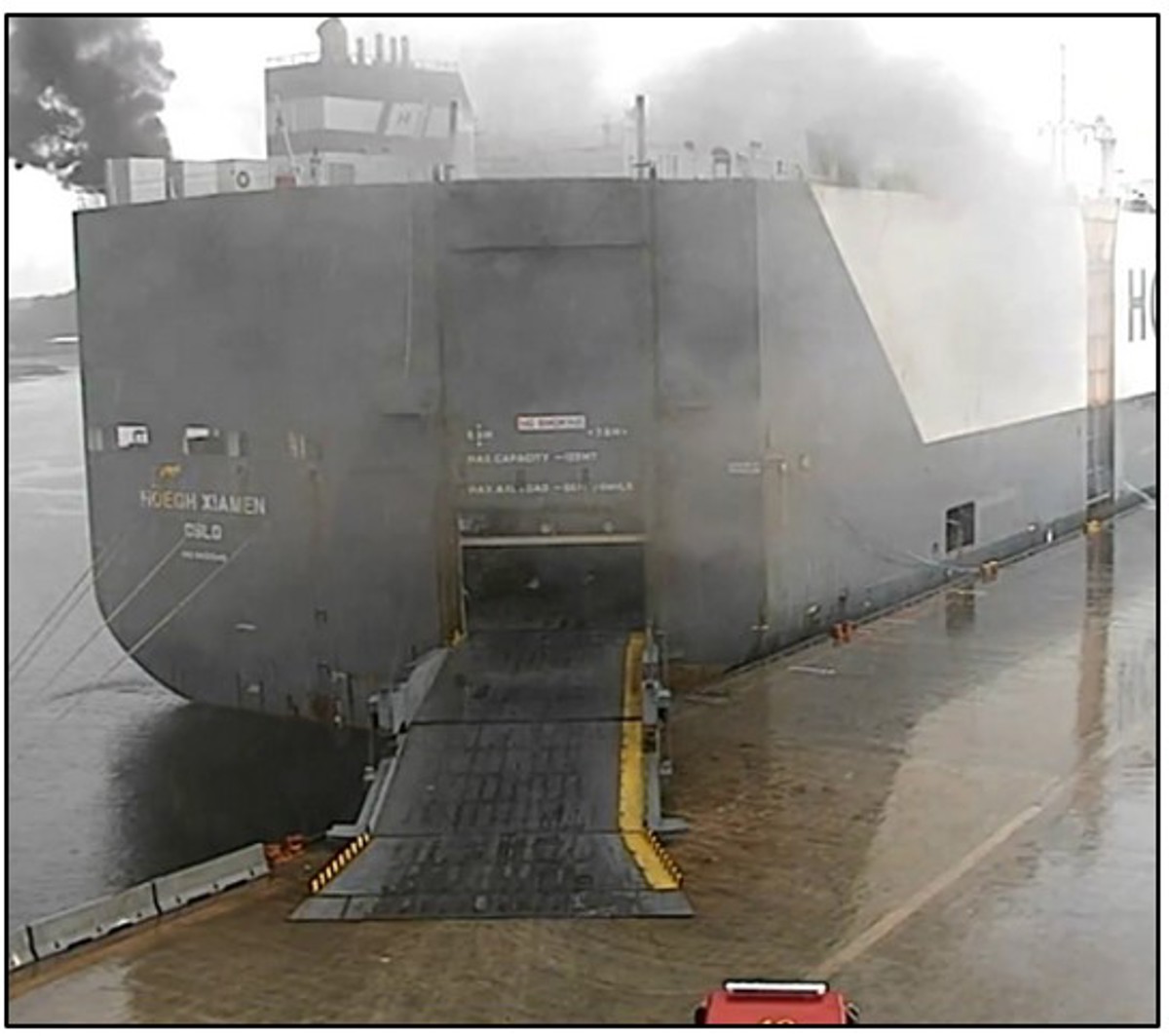 Photo of vehicle carrier on fire