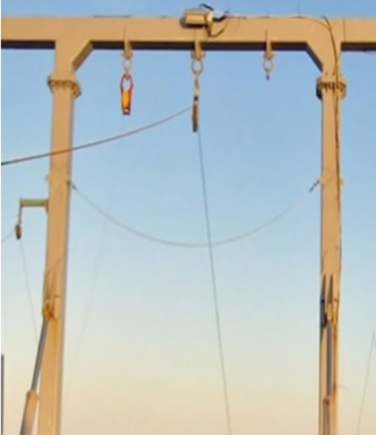 The sheave fell approximately 6m to  the deck below. No personnel were underneath the sheave, however had the sheave struck an individual, it could have caused serious injury.