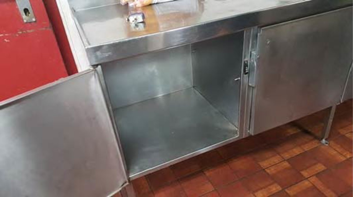 Stainless steel cupboards where towels were kept