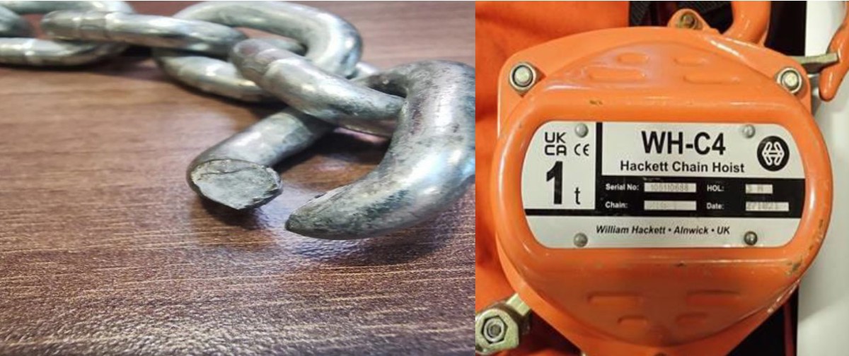 Damaged Chain Rigging Incorrect operations result in failure of hoist