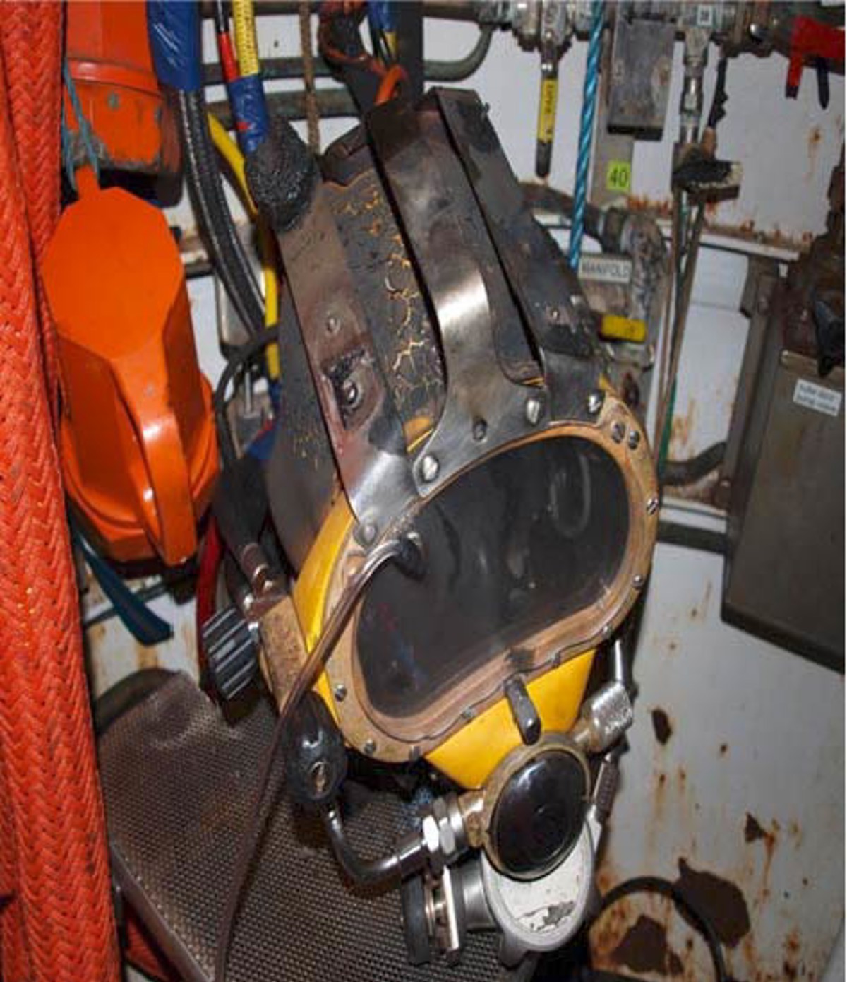 damaged Kirby Morgan 17B helmet