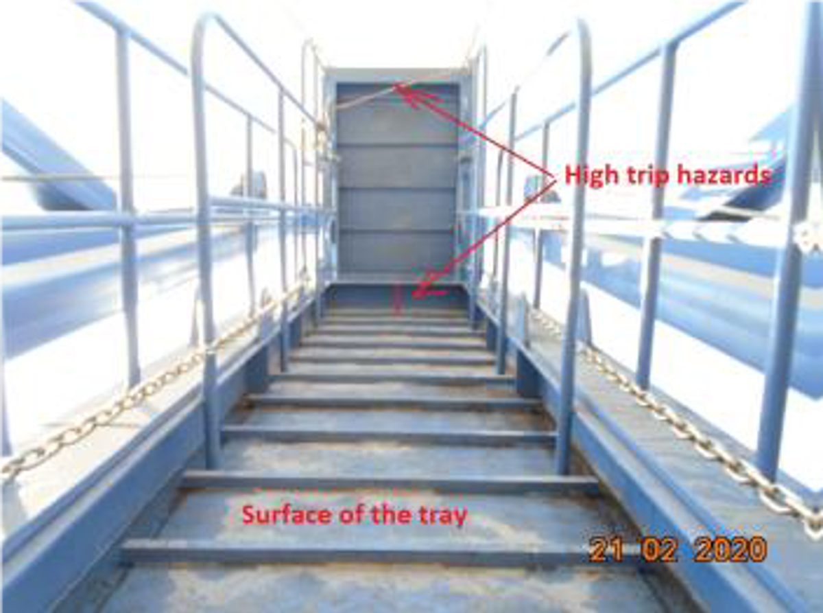 A newly installed gangway was found inadequate and unsafe.