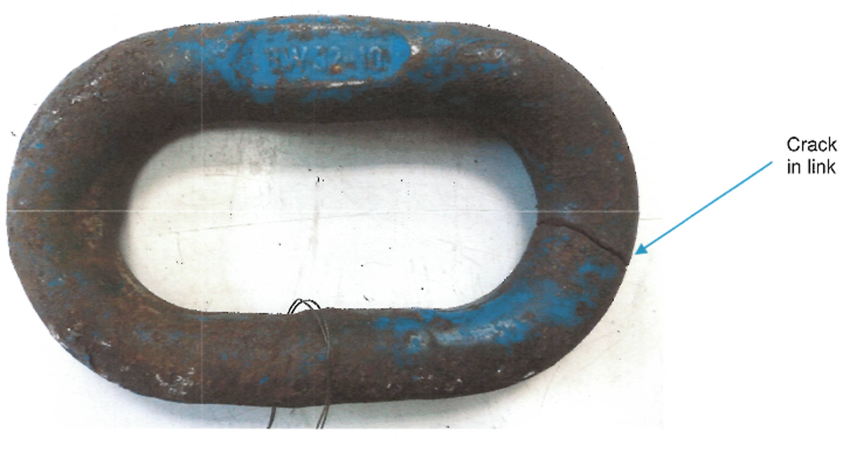 IMCA SF Product awareness: Chains for lifting Harding FF1200 lifeboat Crack in link