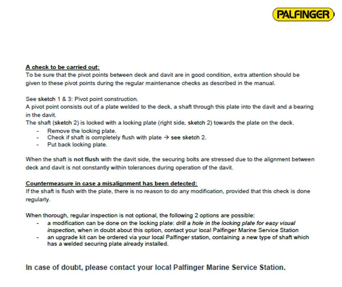 IMCA SF Service letter from Palfinger Marine relating to Davit types NPD 11300H and NPD 14800H Palfinger 2 Of 2 Palfinger Marine Service Letter Page 2 of 2