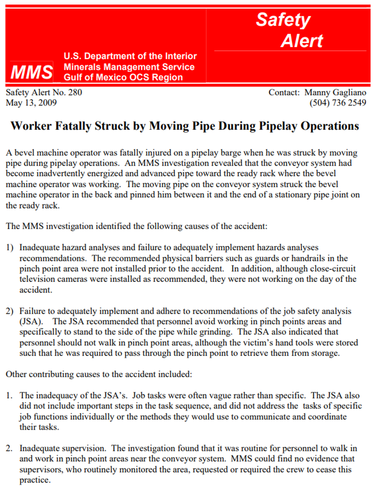 IMCA SF: Worker fatally injured during pipelay operations Safety Flash 07 09 1 fatal incident during pipelaying operations
