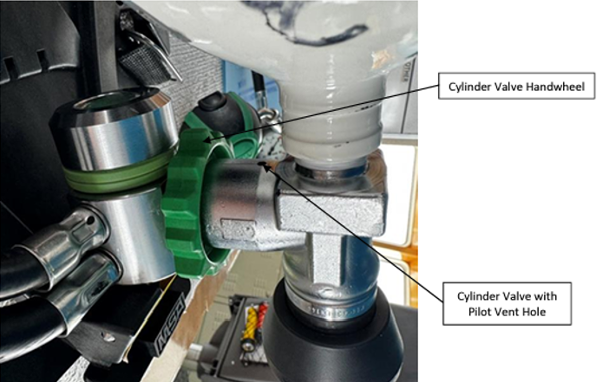 Photo diagram of close-up of valve assembly on BA set