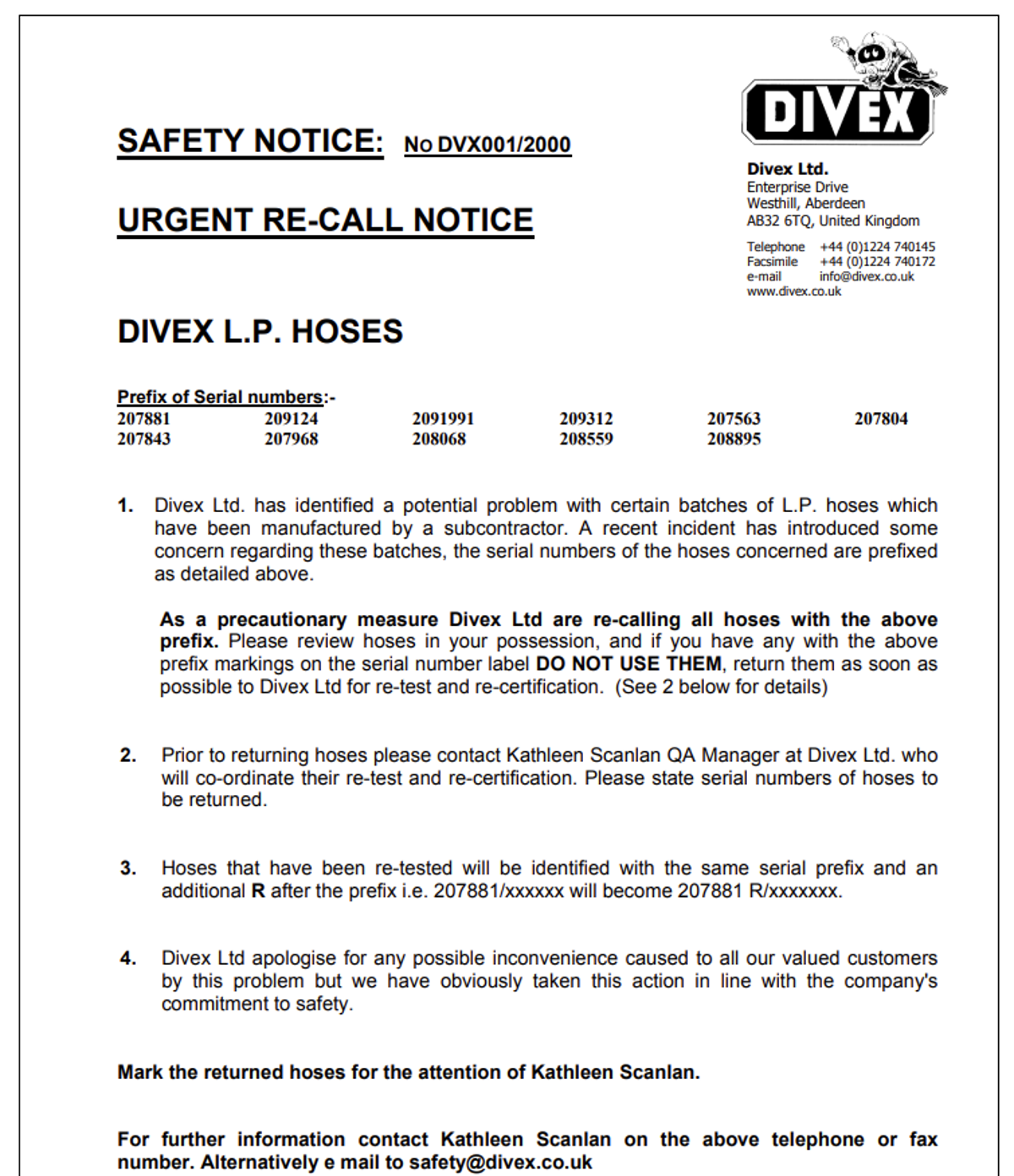 Sf 0300 Recall Notice Divex Lp Hoses 1