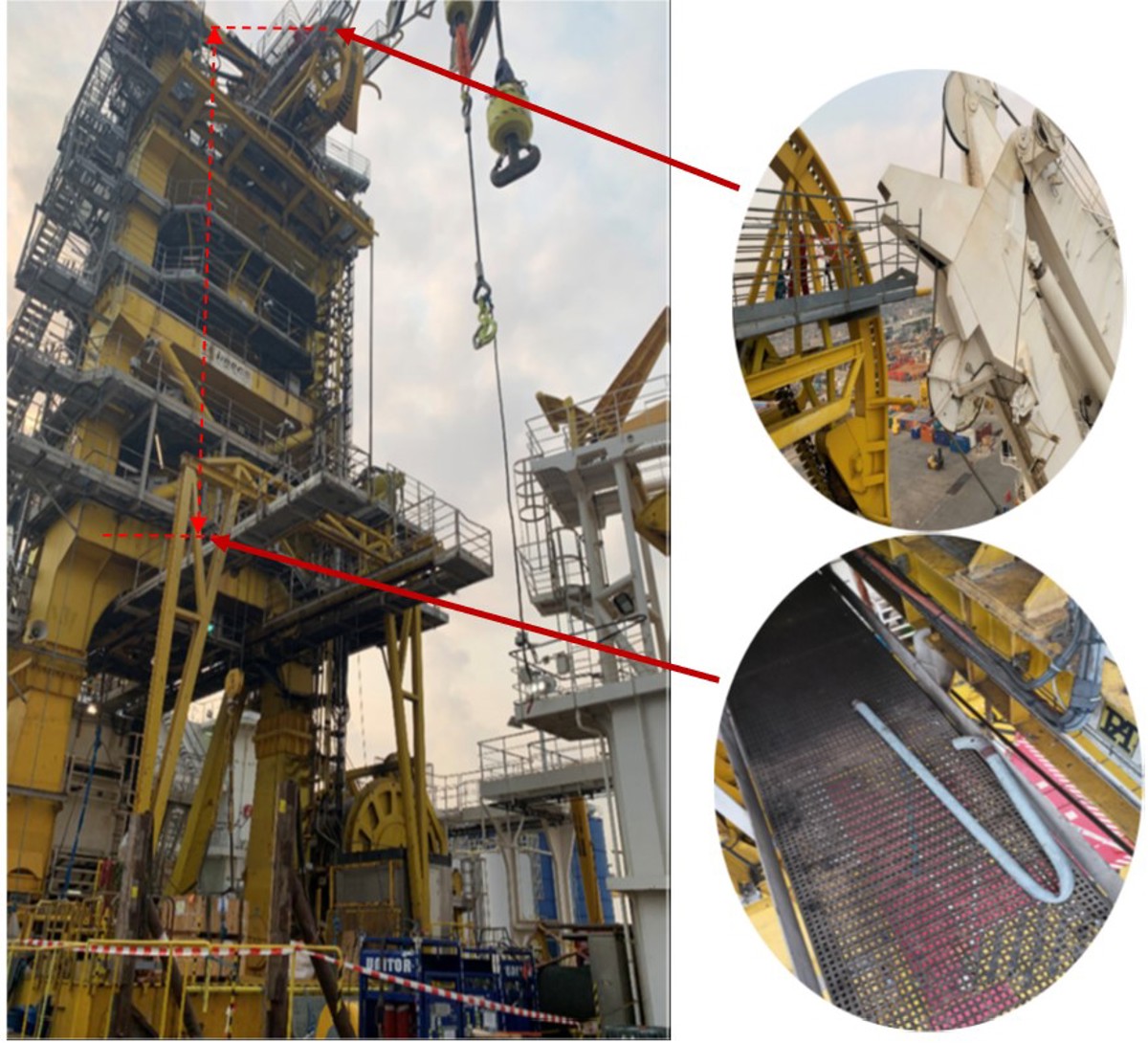 IMCA SF Crane contact with pipelay tower resulting in dropped object Screenshot 2021 08 19 102844 A crane made contact with a pipelay tower handrail during a routine lifting operation, resulting in a serious dropped object event