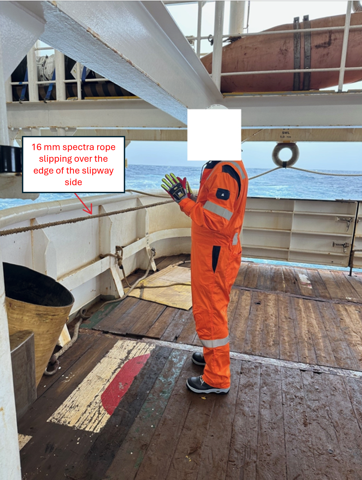 IMCA SF: LTI: rope under tension moved and hit person’s hand Position of crew at time of injury (re-enactment)