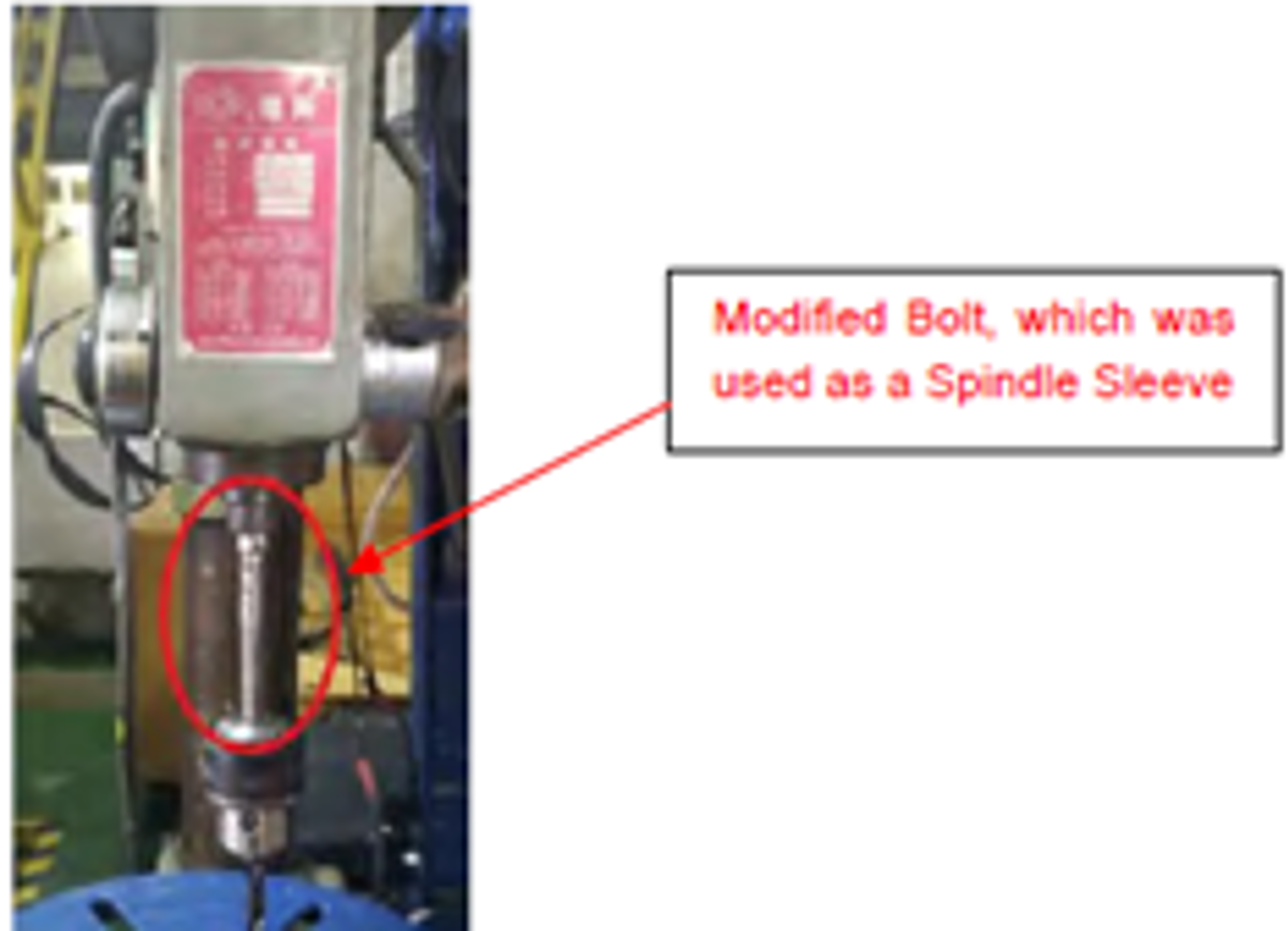 A crewman was drilling a hole through a wooden plank using a benchtop heavy drill machine in the vessel’s engine  room. The drill chuck assembly detached and hit the right side of his forehead resulting in a laceration above his  right eyebrow.