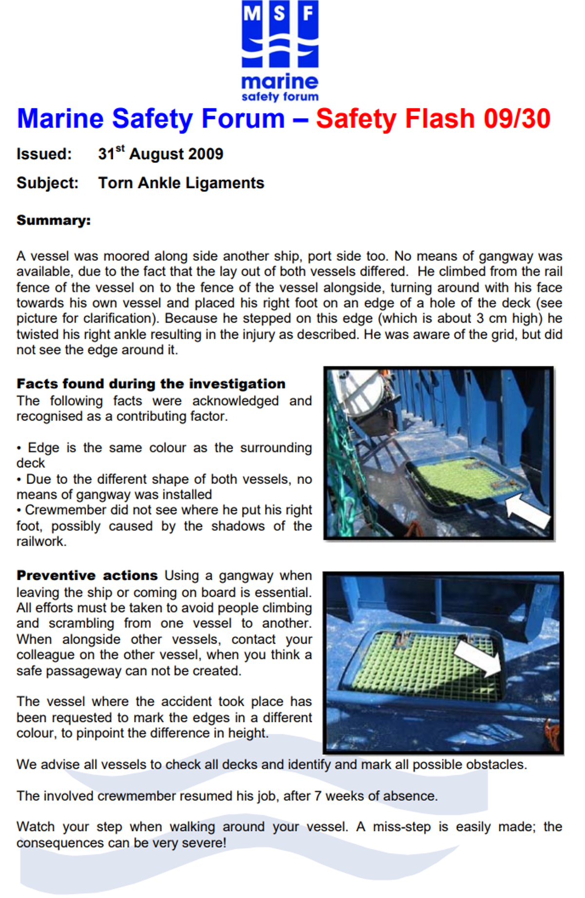 IMCA SF: Torn Ankle Ligaments Safety Flash 14 09 1 Safety Flash 09-30 torn ankle ligaments
