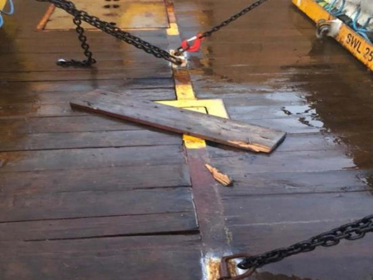 Section of timber after dropping onto the deck