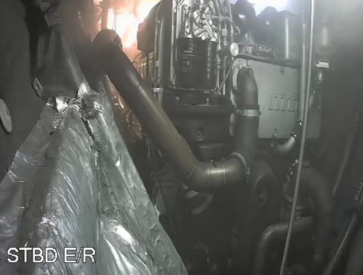 Engine room fire as seen on CCTV